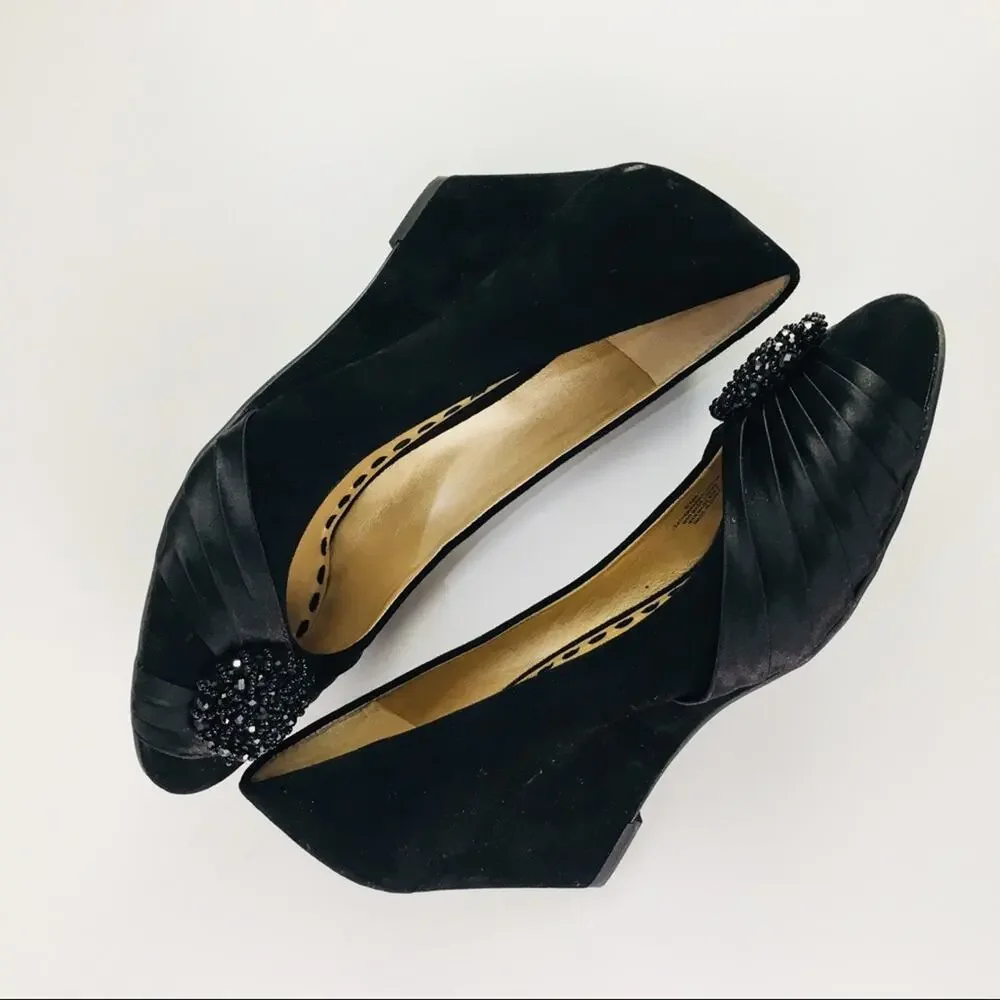 Alex Marie Black Suede Embellished Pump Wedges Sz 8.5